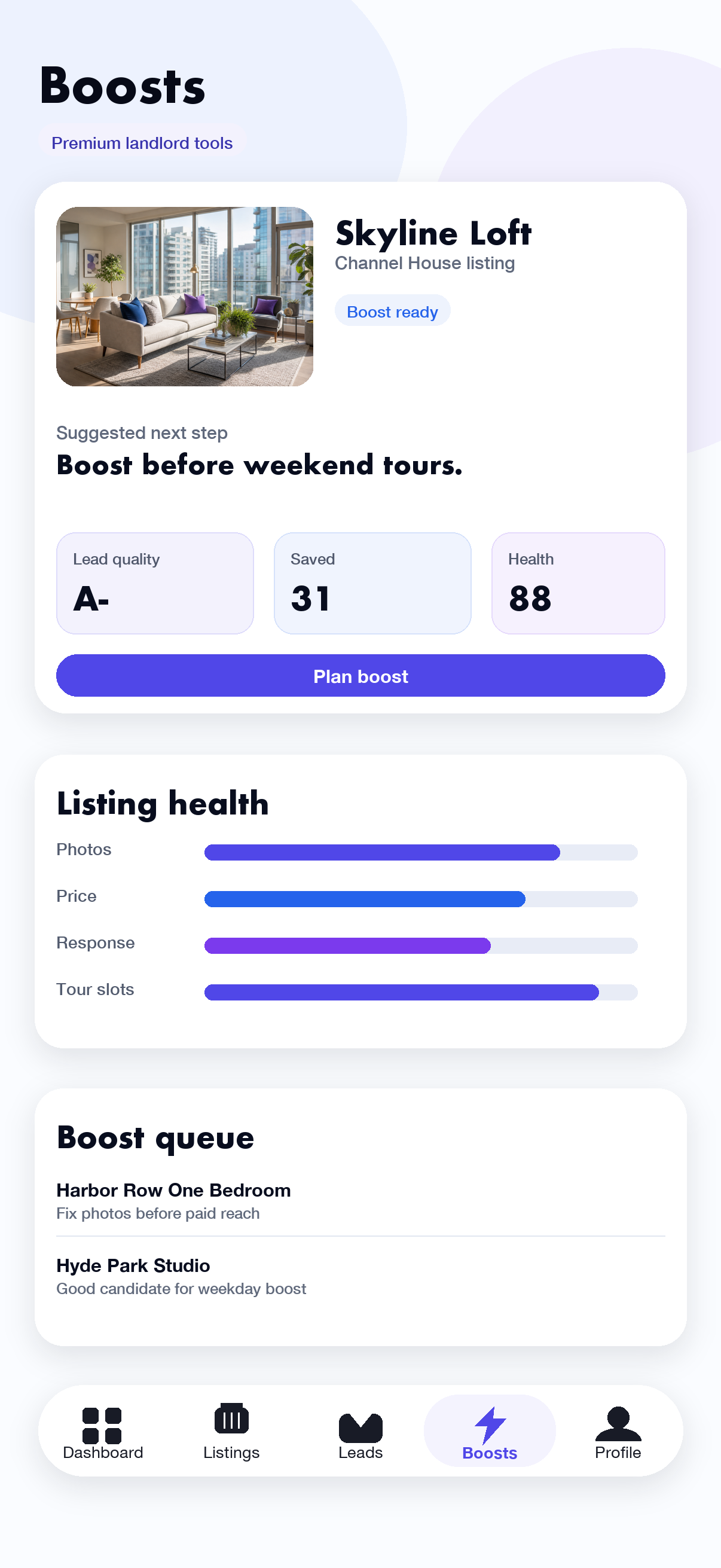 RentMatcher landlord boost tools screen