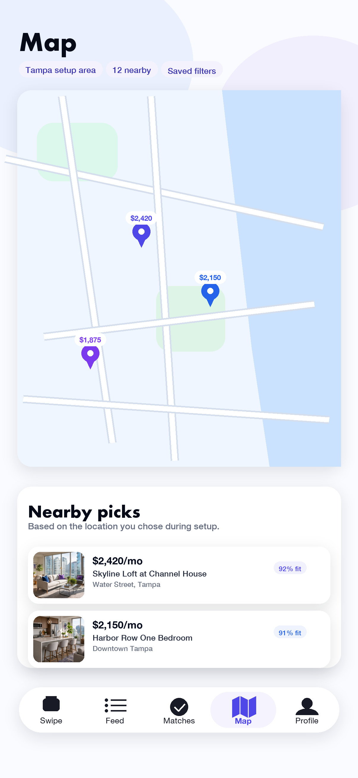 RentMatcher renter map screen